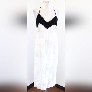Free People Love All Day Black White Burnout Velvet Floral Maxi Slip Dress Sz M